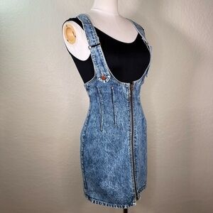 Vintage 80s 90s Acid Washed Denim Overalls High Waisted Mini Skirt Jumper SMALL